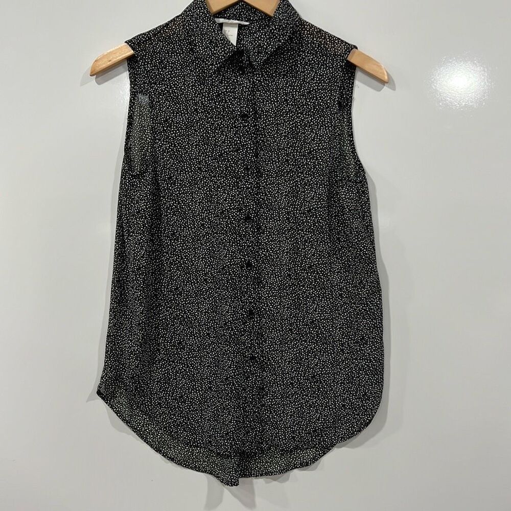 H&M Black Polka Dot Sleeveless Button‎ Blouse 2